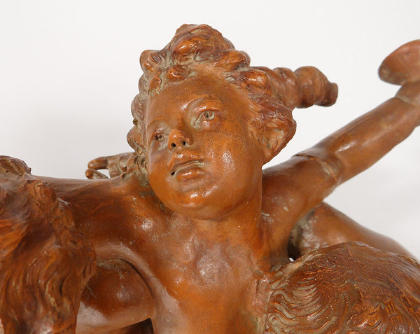 Grande Sculpture Carrier-Belleuse Terre Cuite Bacchanale Putti Dansant XIXè