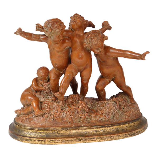 Grande Sculpture Carrier-Belleuse Terre Cuite Bacchanale Putti Dansant XIXè