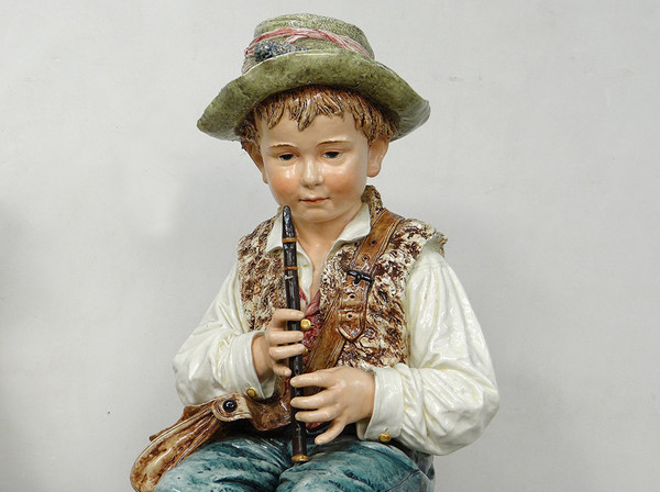 Sculptures Faïence Majolique Wilhelm Schiller Enfants Gitans Autriche 160cm