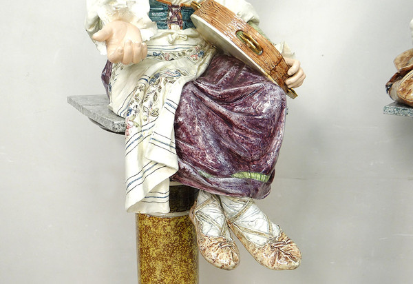 Sculptures Faïence Majolique Wilhelm Schiller Enfants Gitans Autriche 160cm