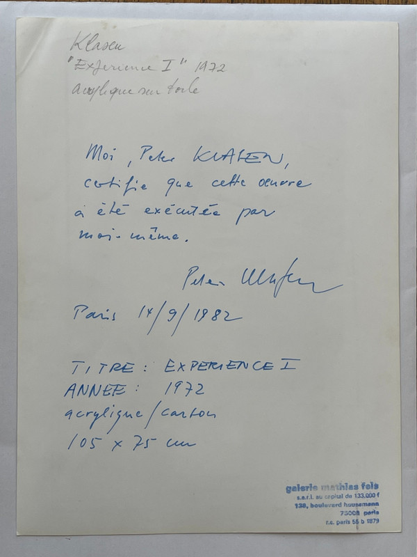 Peter KLASEN (1935 - …) , «  Expérience I » , 1972