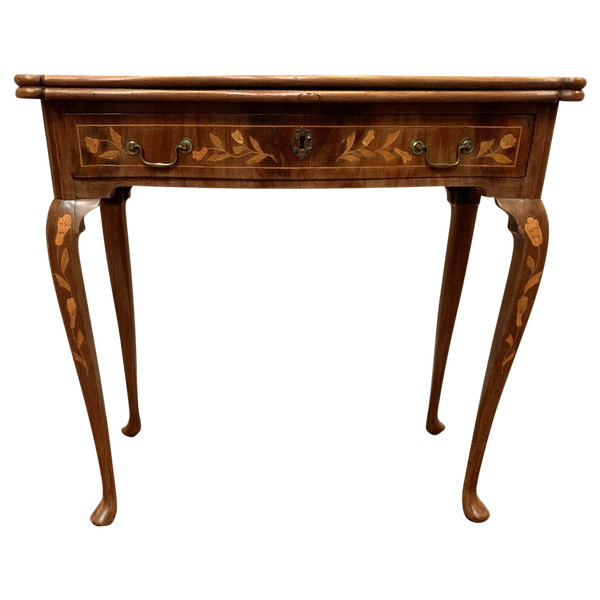 Tavolo da gioco in stile Luigi XV con intarsio olandese, console del XIX secolo