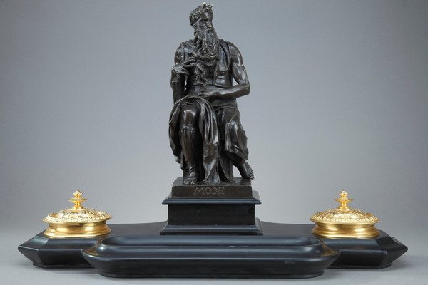 Marble Inkwell "Moses" by Michelangelo, Napoleon III Period