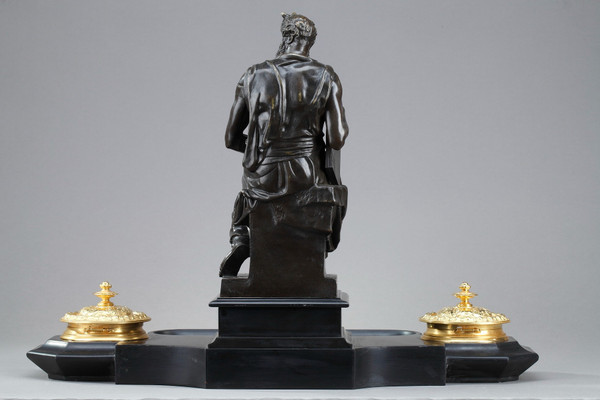 Marble Inkwell "Moses" by Michelangelo, Napoleon III Period