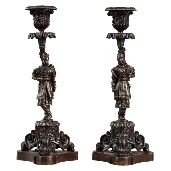 Pair of Bronze Candlesticks in Chinese Taste