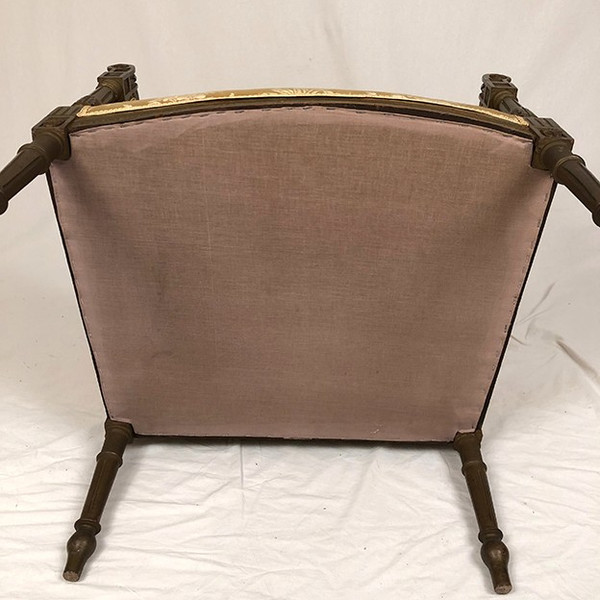 Louis XVI style bergère in green-bronze lacquered wood