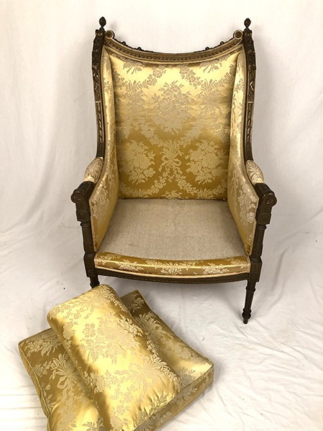 Louis XVI style bergère in green-bronze lacquered wood