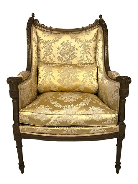 Louis XVI style bergère in green-bronze lacquered wood