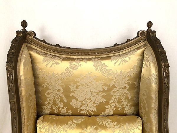 Louis XVI style bergère in green-bronze lacquered wood
