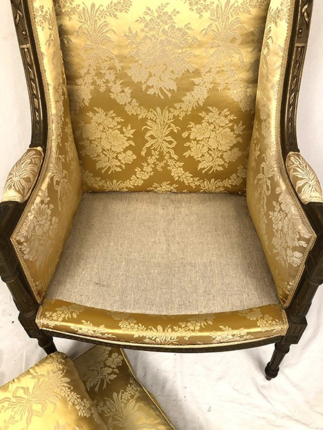 Louis XVI style bergère in green-bronze lacquered wood