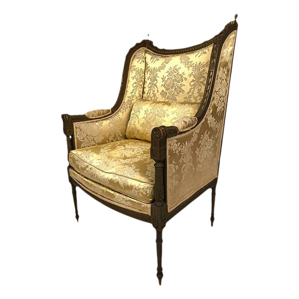 Louis XVI style bergère in green-bronze lacquered wood