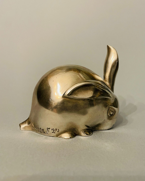 ''Lapin à l’oreille dressée'' Édouard-Marcel SANDOZ (Susse Frères) Bronze Art Déco