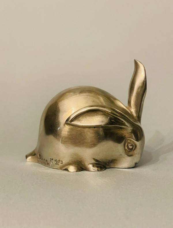 ''Lapin à l’oreille dressée'' Édouard-Marcel SANDOZ (Susse Frères) Bronze Art Déco