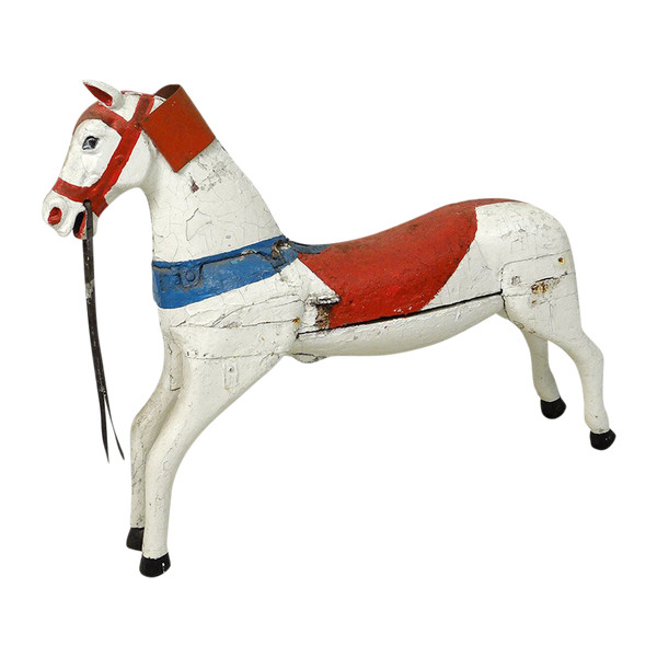 Cheval de Manège Carroussel Bois Sculpté Polychrome XIXème Siècle