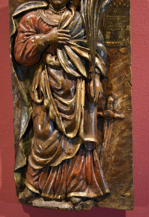 Haut-relief en bois 'Sainte-Barbe', Sud De La France 16e/17e Siècle