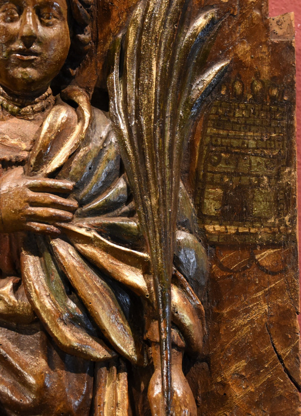 Haut-relief en bois 'Sainte-Barbe', Sud De La France 16e/17e Siècle