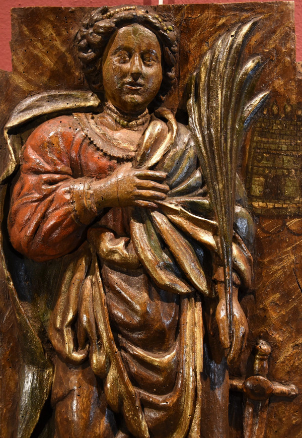 Haut-relief en bois 'Sainte-Barbe', Sud De La France 16e/17e Siècle