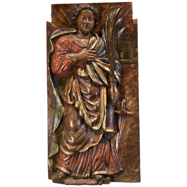 Haut-relief en bois 'Sainte-Barbe', Sud De La France 16e/17e Siècle