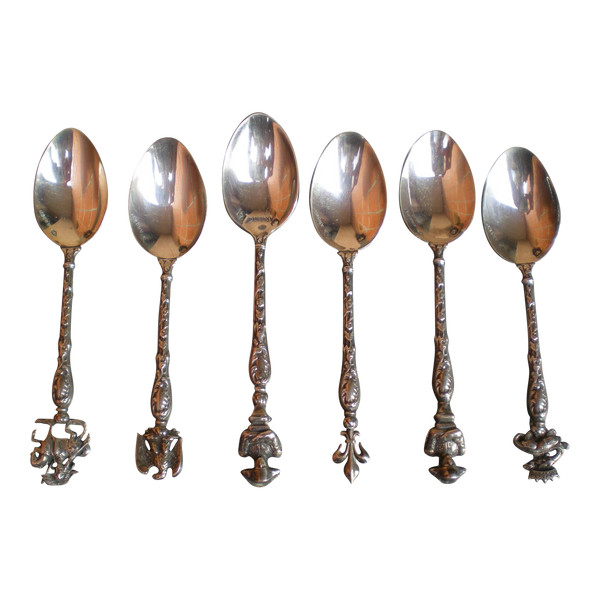 6 mocha/espresso spoons "Napoleon" in silver, goldsmith Jean Moucheront neck brace hallmark early 20th century
