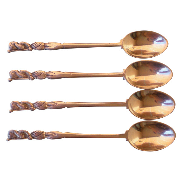 7 mocha/espresso spoons in solid silver, Egyptian decor