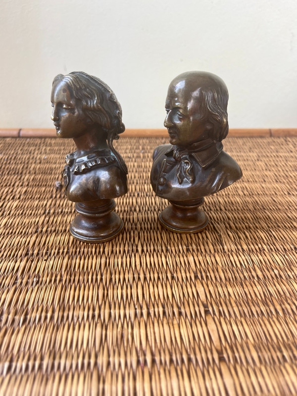 Due statuette in bronzo: Georges Sand e Pierre-Jean de Béranger