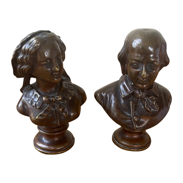 Two bronze figurines: Georges Sand and Pierre-Jean de Béranger