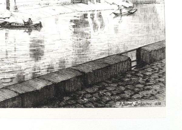 Paris Hôtel-Dieu Etching by Brunet Debaines Engraving Old Print