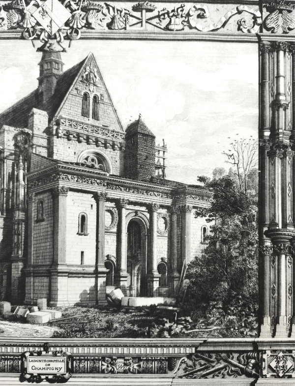Gravure Architecture Chapelle De Champigny Par Octave Derochebrune