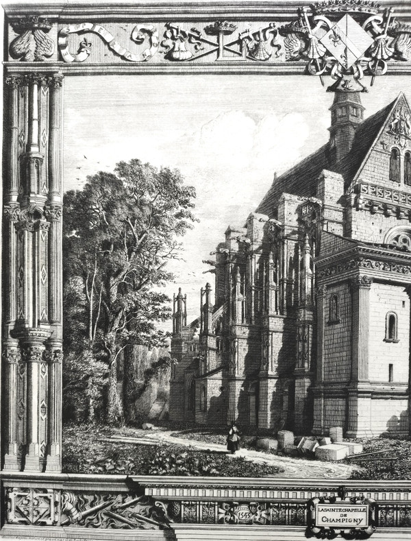 Gravure Architecture Chapelle De Champigny Par Octave Derochebrune