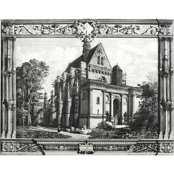 Gravure Architecture Chapelle De Champigny Par Octave Derochebrune