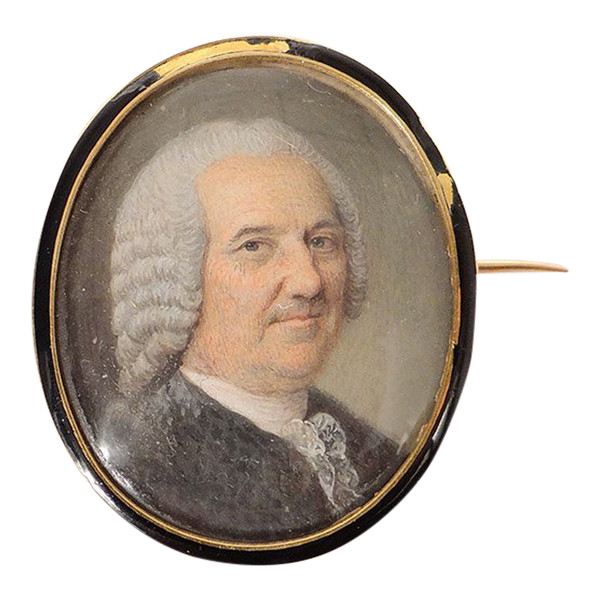 Miniatur Oval Perlmutt Porträt Adel XVIII. Brosche Massivgold 18K Emaille
