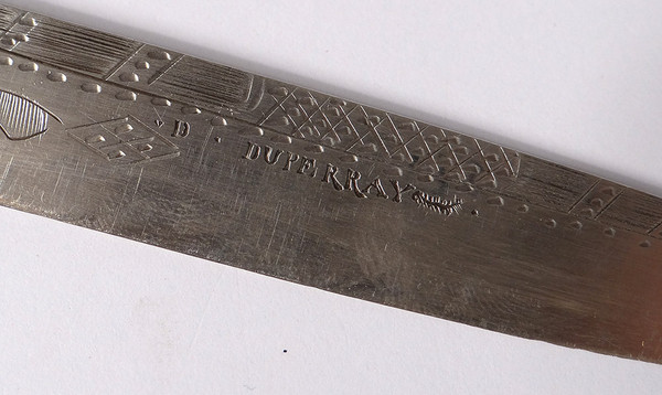 Reisemesser Klappmesser Perlmutt Massivsilber Duperray Galuchat Etui XVIII.