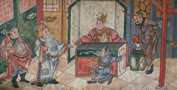 Grande dipinto cinese su pannello di bambù, XIX secolo, Cina