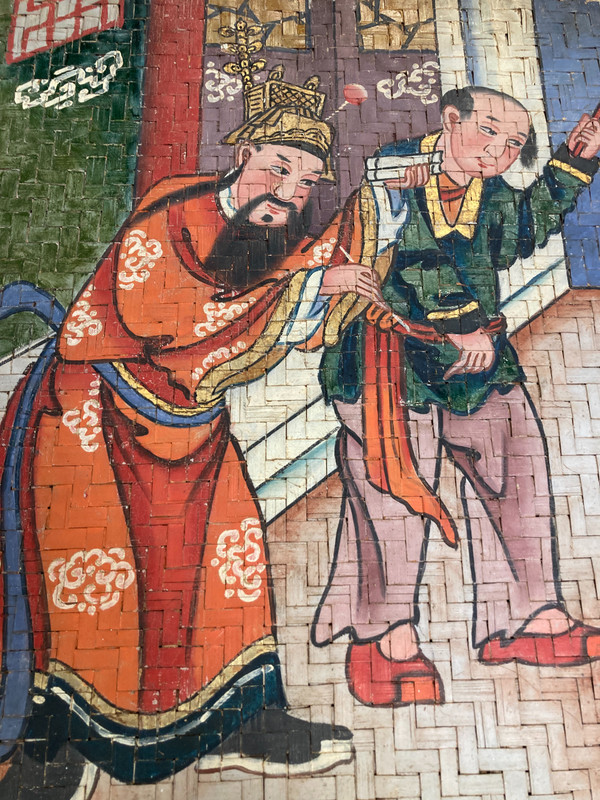 Grande dipinto cinese su pannello di bambù, XIX secolo, Cina