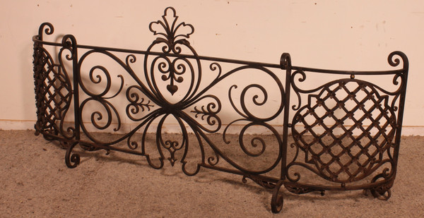 Large Fire Place Screen Or Firewall In Wrought Iron-19th Century