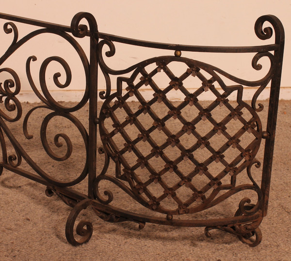 Large Fire Place Screen Or Firewall In Wrought Iron-19th Century