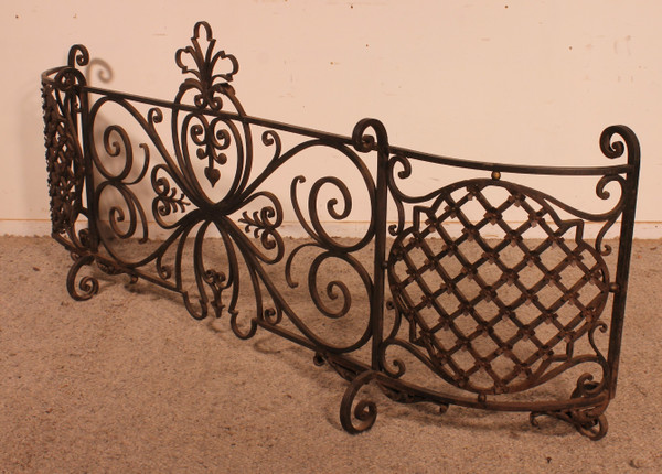 Large Fire Place Screen Or Firewall In Wrought Iron-19th Century