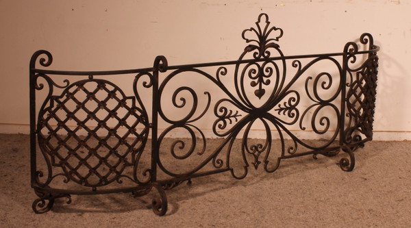 Large Fire Place Screen Or Firewall In Wrought Iron-19th Century