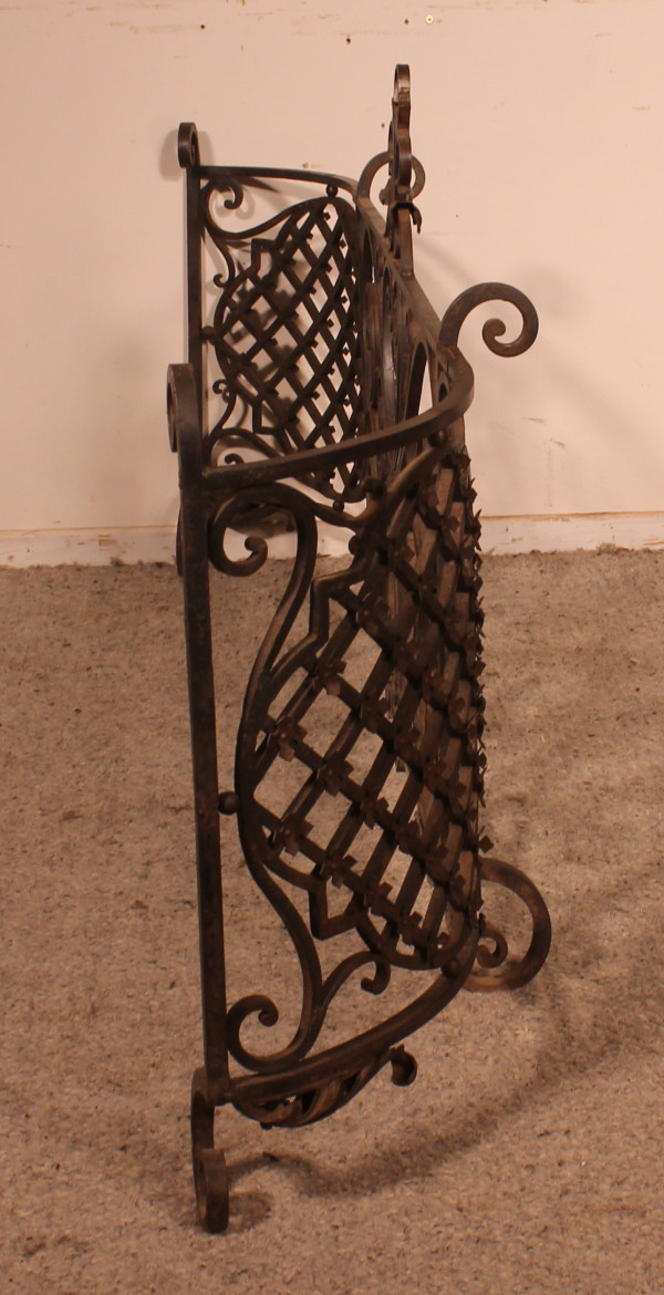 Large Fire Place Screen Or Firewall In Wrought Iron-19th Century