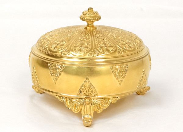 Scatola in bronzo dorato F.Barbedienne Fiori Palmette Napoleone III XIX secolo