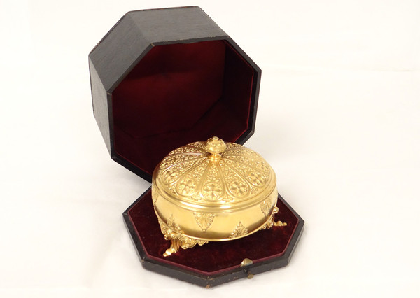Scatola in bronzo dorato F.Barbedienne Fiori Palmette Napoleone III XIX secolo