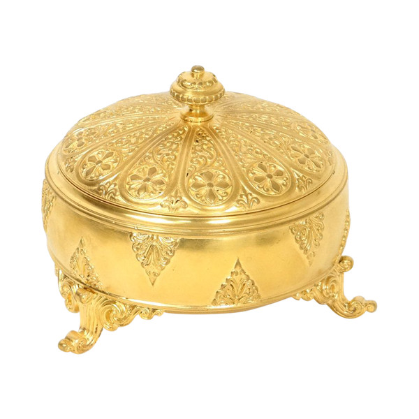 Scatola in bronzo dorato F.Barbedienne Fiori Palmette Napoleone III XIX secolo