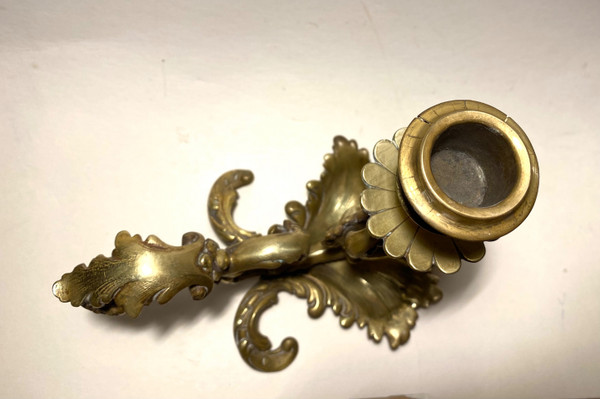 Pair of 19th century bronze candlesticks. Sea unicorns.