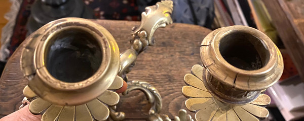 Pair of 19th century bronze candlesticks. Sea unicorns.