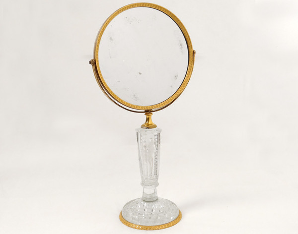Miroir Table Glace Psyché Bronze Doré Cristallo-cérame Frileuse Empire XIXè
