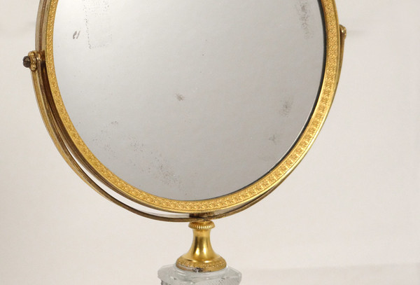 Miroir Table Glace Psyché Bronze Doré Cristallo-cérame Frileuse Empire XIXè