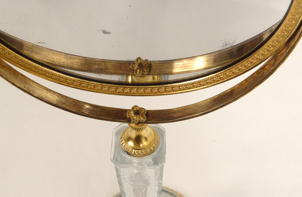 Miroir Table Glace Psyché Bronze Doré Cristallo-cérame Frileuse Empire XIXè