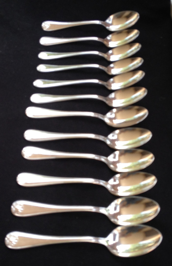 Box of 12 mocha/espresso spoons in silver metal goldsmith Bel (Toulouse)