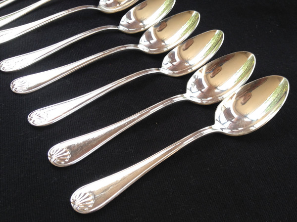 Box of 12 mocha/espresso spoons in silver metal goldsmith Bel (Toulouse)