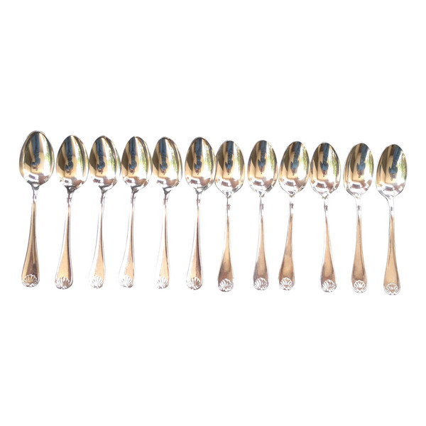 Box of 12 mocha/espresso spoons in silver metal goldsmith Bel (Toulouse)